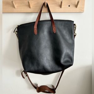 Madewell Ziptop transport tote carryall crossbody in black brown